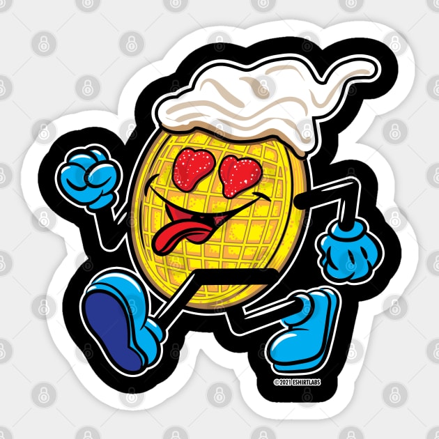 Strawberry and Whipped Cream Waffle Mascot strutting Sticker by eShirtLabs